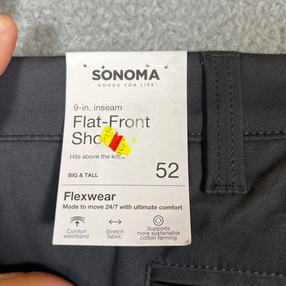 Sonoma Flat-Front Shorts Mens 52 Black‎ New Flexwear 9-in Inseam Cotton Stretch